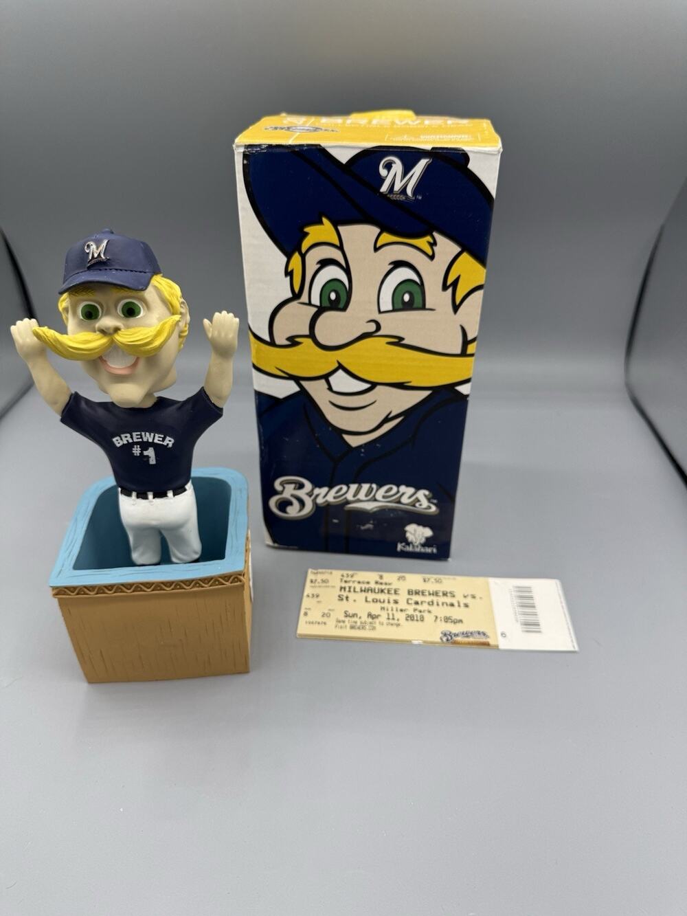2010 Bernie Brewer Kalahari Splash Zone Bobblehead Brewers SGA Box Ticket